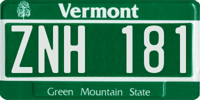 VT license plate ZNH181
