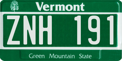 VT license plate ZNH191