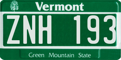 VT license plate ZNH193