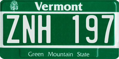 VT license plate ZNH197
