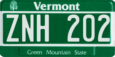 VT license plate ZNH202