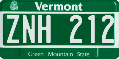 VT license plate ZNH212