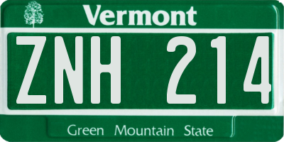 VT license plate ZNH214