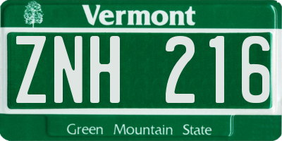 VT license plate ZNH216