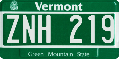 VT license plate ZNH219