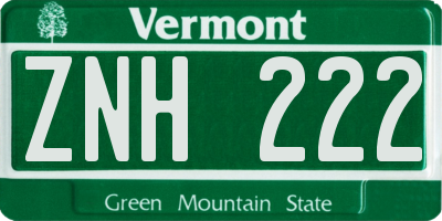 VT license plate ZNH222