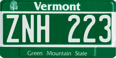 VT license plate ZNH223