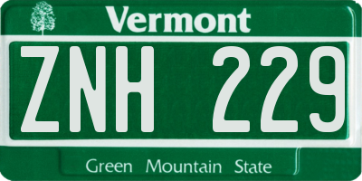 VT license plate ZNH229