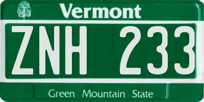 VT license plate ZNH233
