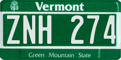 VT license plate ZNH274