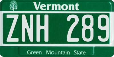 VT license plate ZNH289