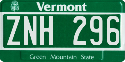 VT license plate ZNH296