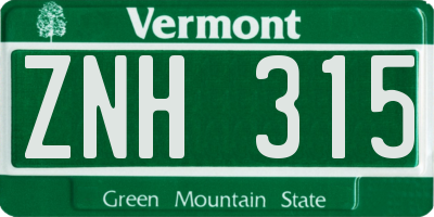 VT license plate ZNH315