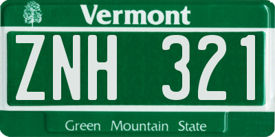 VT license plate ZNH321