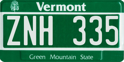 VT license plate ZNH335