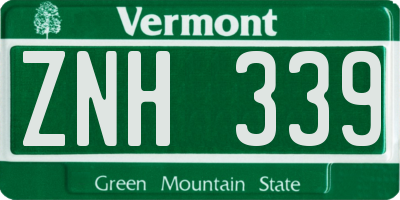 VT license plate ZNH339