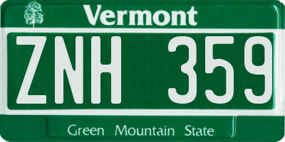 VT license plate ZNH359