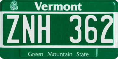 VT license plate ZNH362