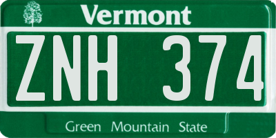 VT license plate ZNH374