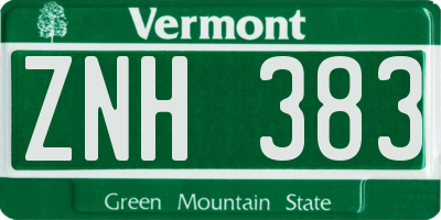 VT license plate ZNH383