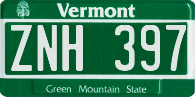 VT license plate ZNH397