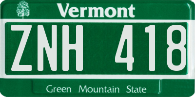 VT license plate ZNH418
