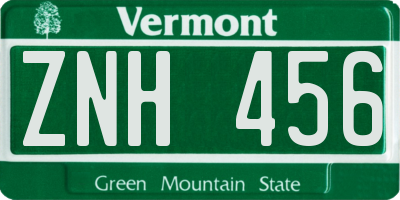 VT license plate ZNH456