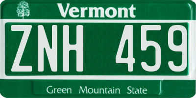 VT license plate ZNH459