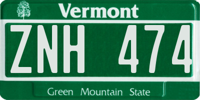 VT license plate ZNH474