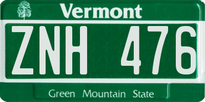 VT license plate ZNH476