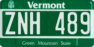 VT license plate ZNH489
