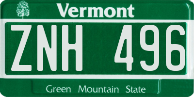 VT license plate ZNH496