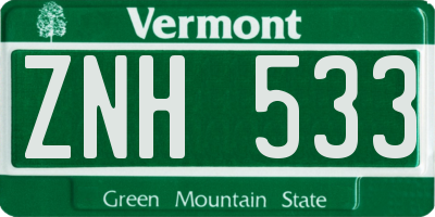 VT license plate ZNH533