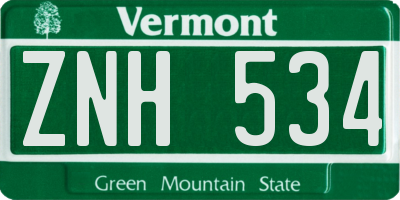 VT license plate ZNH534