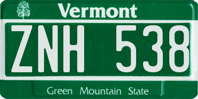 VT license plate ZNH538