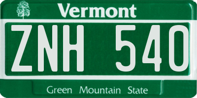 VT license plate ZNH540