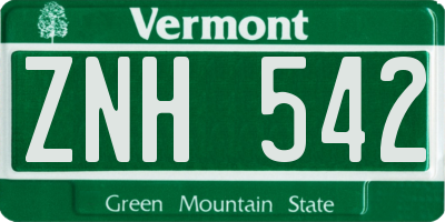 VT license plate ZNH542