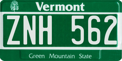 VT license plate ZNH562