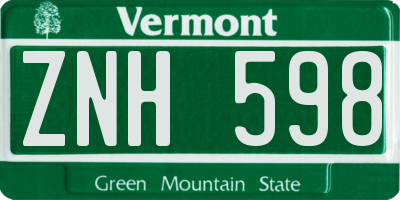 VT license plate ZNH598