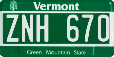 VT license plate ZNH670