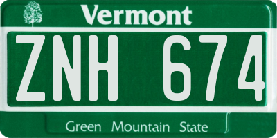 VT license plate ZNH674