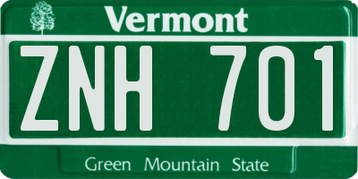 VT license plate ZNH701