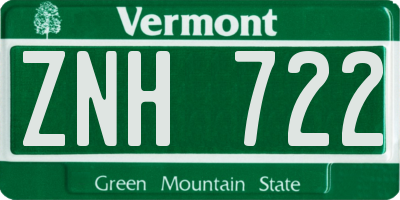 VT license plate ZNH722