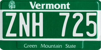 VT license plate ZNH725