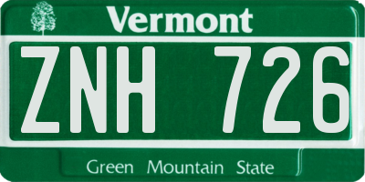 VT license plate ZNH726