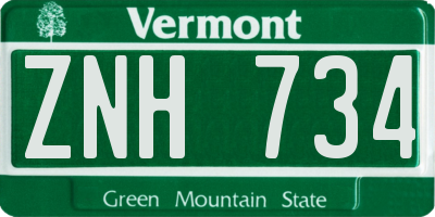 VT license plate ZNH734