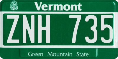 VT license plate ZNH735