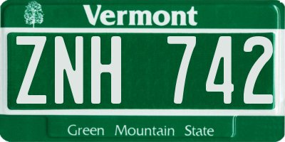 VT license plate ZNH742
