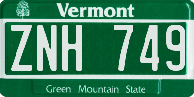 VT license plate ZNH749