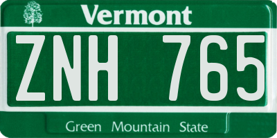 VT license plate ZNH765